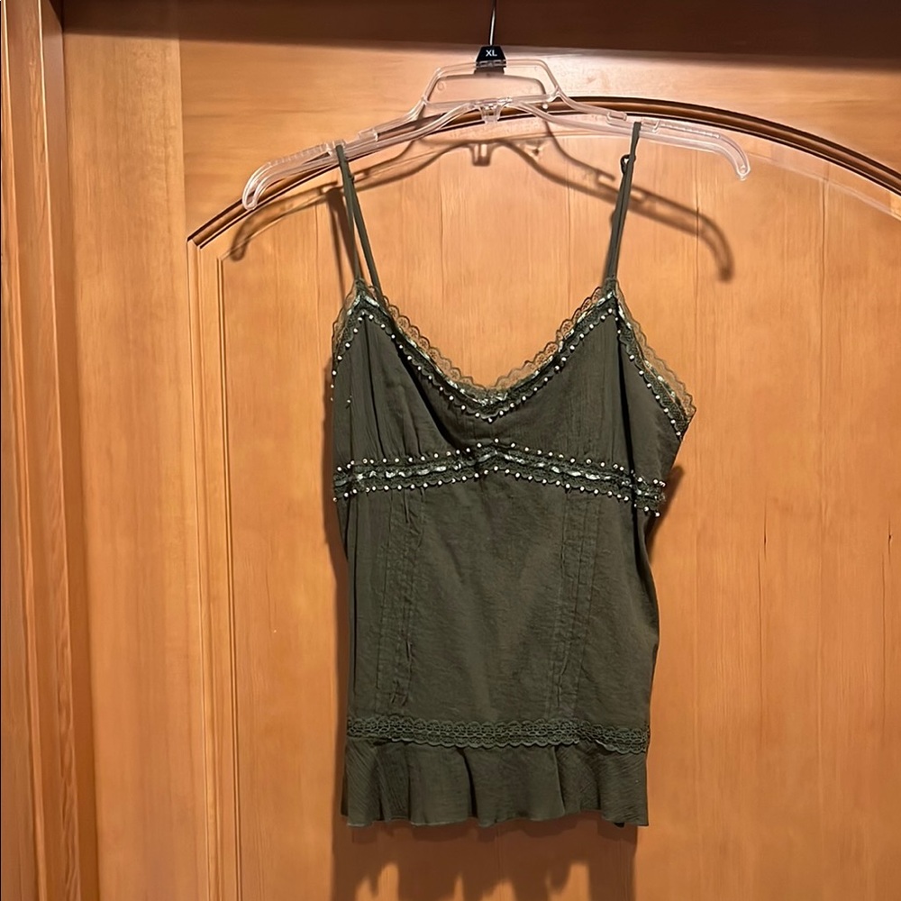 Xhilaration Green Smocked Ruffled Camisole